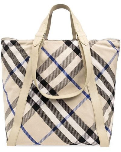 Burberry Shopper Bag With Check Pattern, - Green