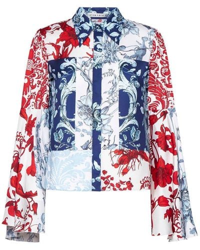 Alice + Olivia Willa Floral-Printed Bell-Sleeved Blouse - White