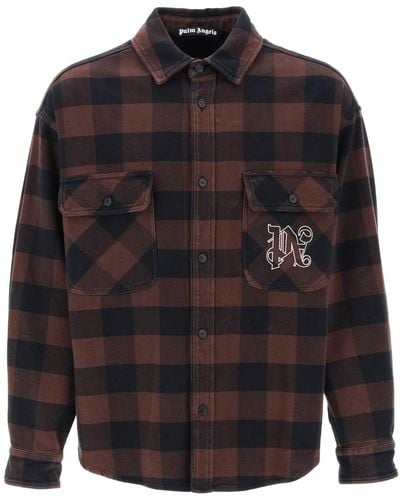 Palm Angels Flannel Overshirt With Check Motif - Black