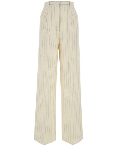 Max Mara Embroidered Linen Blend Giuliva Wide-Leg Pant - White