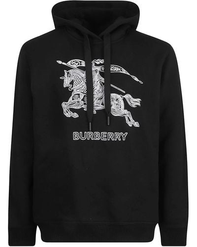 Burberry Logo Embroidery Hooded Sweatshirt - Black