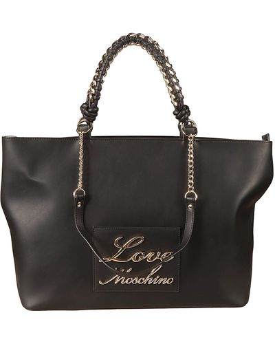 Love Moschino Signature Logo Detail Chain Embellished Tote - Black