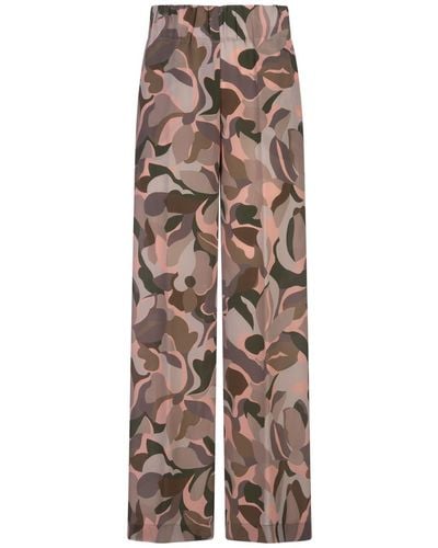 Aspesi Multicoloured Printed Silk Crepe De Chine Trousers - Natural