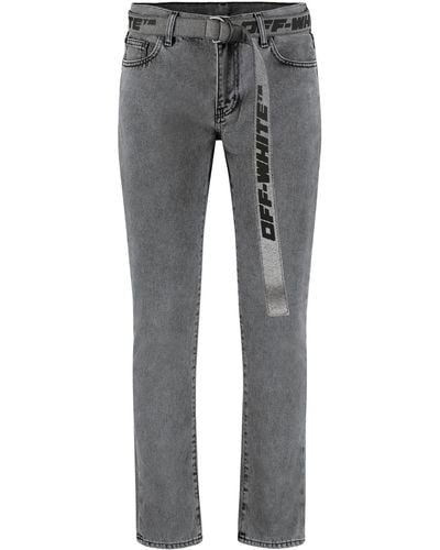 Off-White c/o Virgil Abloh Off- Belted Skinny Jeans - Gray