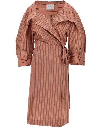 Nude Striped Shirt Dress - Brown
