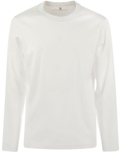 Brunello Cucinelli Crew-Neck Cotton Jersey T-Shirt With Long Sleeves - White
