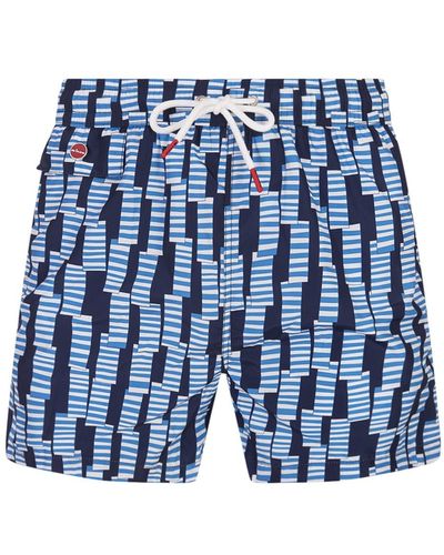 Kiton Swim Shorts With Light Windsock Pattern - Blue
