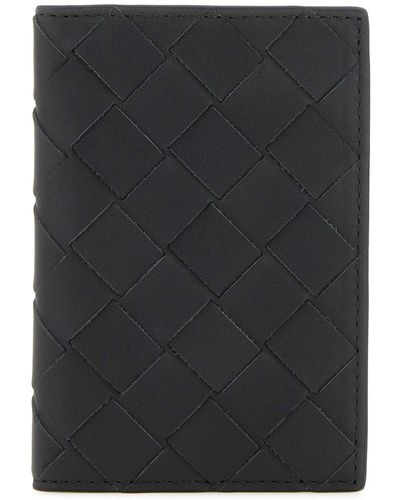 Bottega Veneta Slate Leather Intrecciato Card Holder - Black