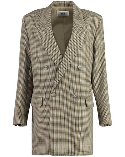 Ami Paris Double-Breasted Wool Blazer - Green