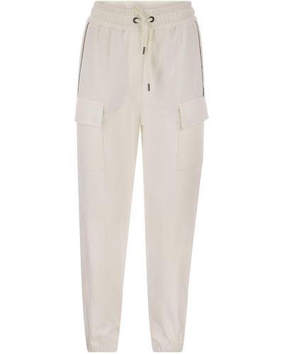 Brunello Cucinelli Smooth Cotton Fleece Cargo Trousers With Monile - White