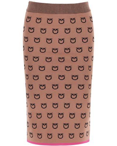 Pinko Jacquard Logo Longuette Skirt - Brown