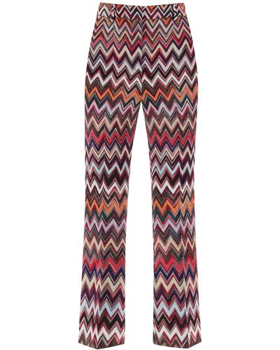 Missoni Trousers In Lurex Knit With Herringbone Motif - Red