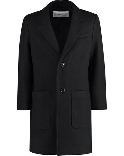 Ami Paris Single-Breasted Wool Coat - Black