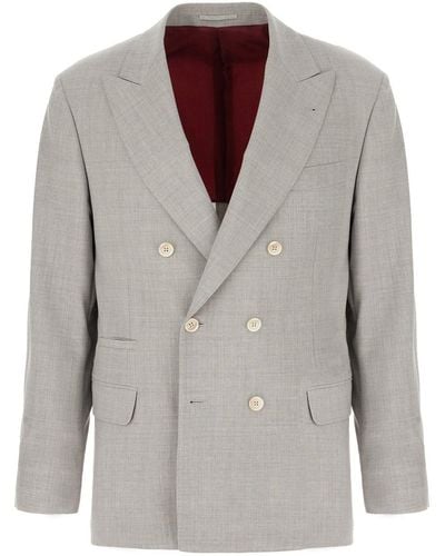 Brunello Cucinelli Double-Breasted Tailored Blazer - Grey