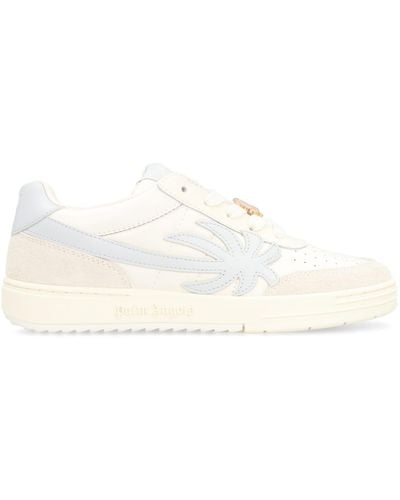 Palm Angels Palm Beach College Leather Low Sneakers - White