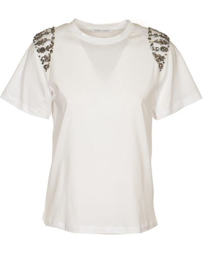 Alberta Ferretti Rhinestone Embellished Round Neck T-Shirt - White