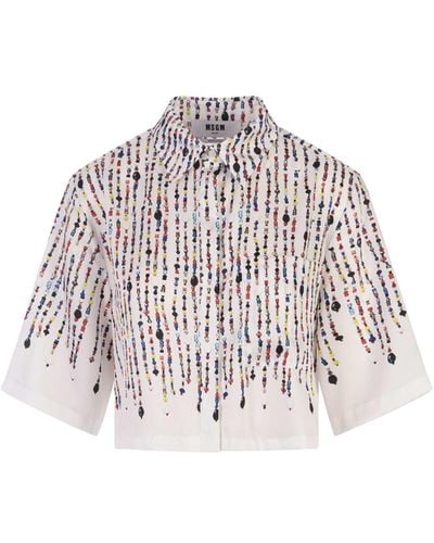 MSGM Crop Shirt With Multicolour Bead Print - White