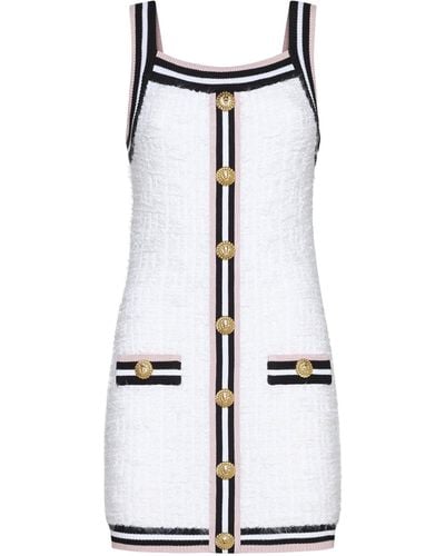 Balmain Monogram Knit Mini Dress - White