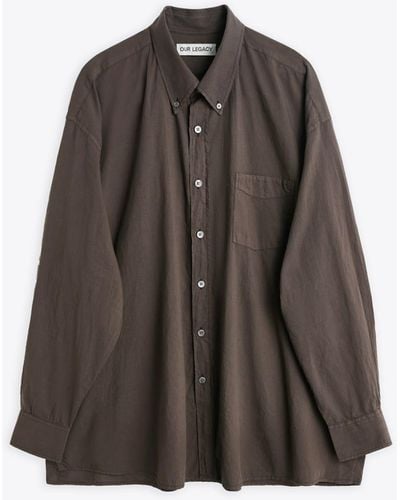 Our Legacy Borrowed Bd Shirt Faded Lightweight Cotton Shirt With Long Sleeves - Brown