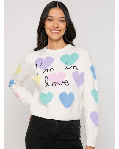 Mc2 Saint Barth Woman Jumper With Hearts Print And Im In Love Embroidery - White