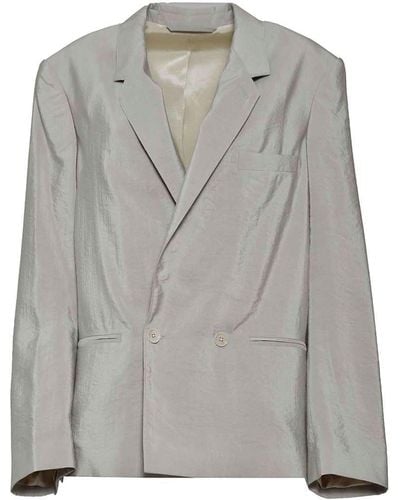 Lemaire Double-breasted Long-sleeved Crinkled Blazer - Gray