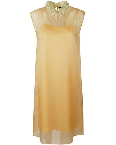 Fabiana Filippi Lace Paneled Sleeveless Dress - Yellow