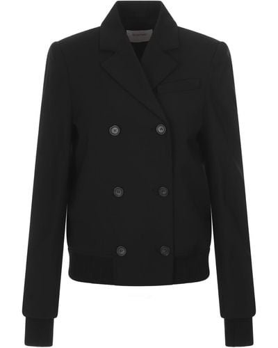 Sportmax Fascia Double-breasted Bomber Jacket In Stretch Wool - Black