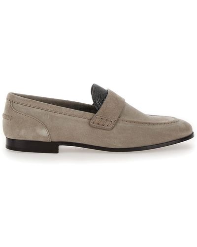 Brunello Cucinelli Slip-On Loafers With Monile Detail - Grey