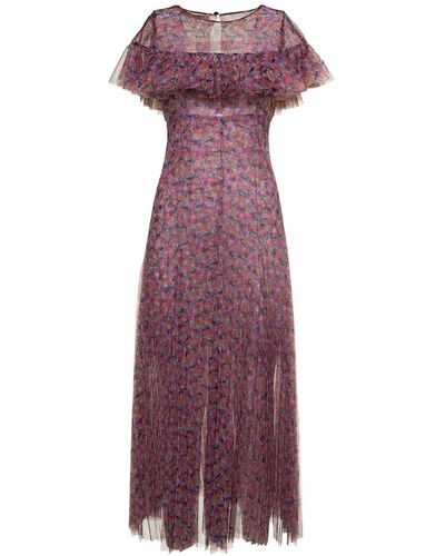 Philosophy Di Lorenzo Serafini Floral Printed Tulle Long Dress - Purple