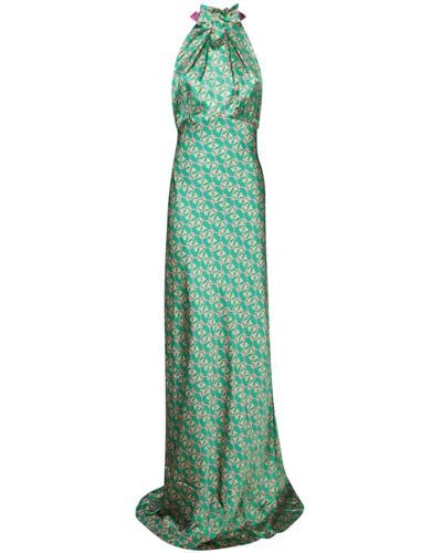 Saloni Emerald Halter Long Dress - Green