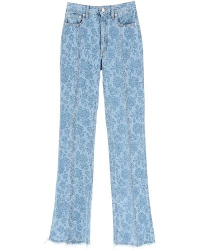 Alessandra Rich Flower Print Flared Jeans - Blue