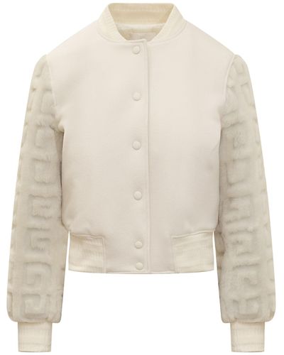 Givenchy 4g Wool And Fur Short Bomber Jacket - White
