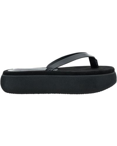 OSOI Boat Black Flip Flops With Chunky Sole In Leather