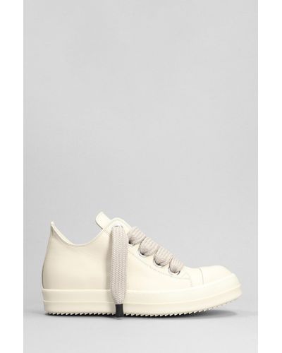 Rick Owens Low Sneaks Trainers In Beige Leather - Natural