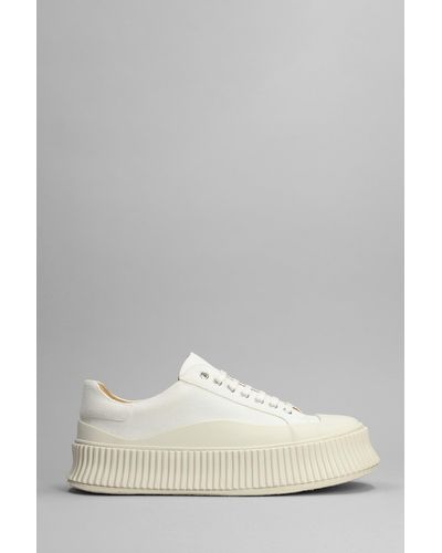 Jil Sander Sneakers In White Leather And Fabric - Gray