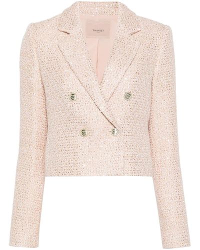 Twin Set Boucle Double Breasted Jacket - Natural