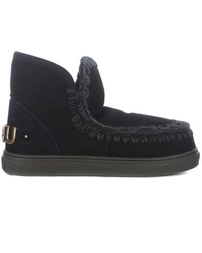 Mou Ankle Boots Eskimo Sneakers In Real Leather - Black