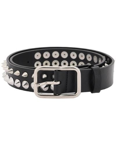 Alessandra Rich Leather Belt With Spikes - Black
