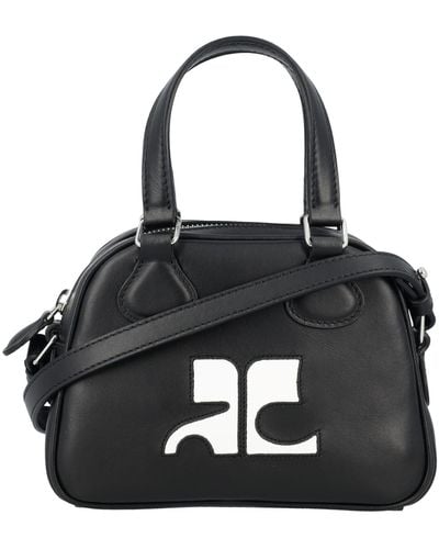 Courreges Mini Leather Bowling Bag - Black