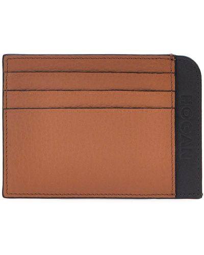 Hogan Brown Leather Card Case - White
