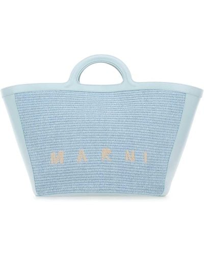 Marni Pastel Light- Leather And Raffia Large Tropicalia Summer Handbag - Blue