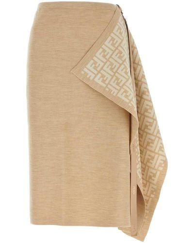 Fendi Camel Wool Blend Skirt - Natural