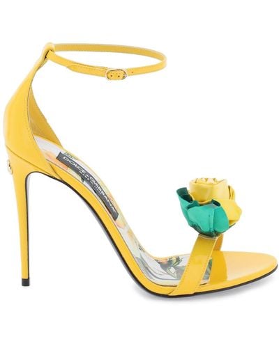 Dolce & Gabbana Patent Leather Sandals With Flower - Metallic