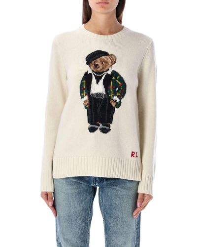 Polo Ralph Lauren Bear-embellished Wool And Cashmere-blend Jumper - Natural