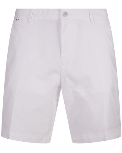 BOSS White Stretch Cotton Twill Bermuda Shorts - Blue
