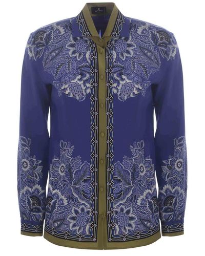 Etro Shirt Bouquet Made Of Silk Crêpe De Chine - Blue