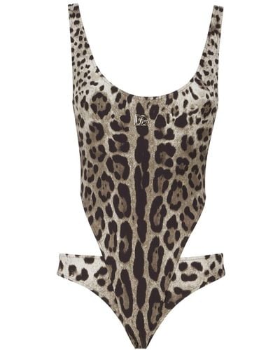Dolce & Gabbana Print One-Piece Swimsuit With Cut-Out - White