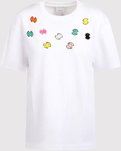 Patou Cotton T-shirt With Colorful Embroidered Logos - White