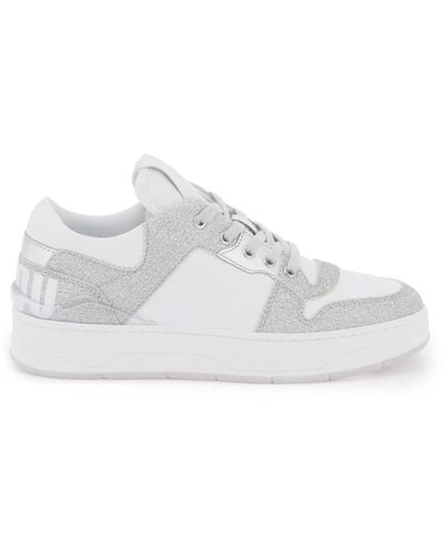 Jimmy Choo Florent Glittered Trainers With Lettering Logo - White