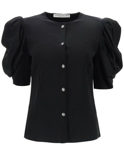 Alessandra Rich Envers Satin Blouse With Bouffant Sleeves - Black